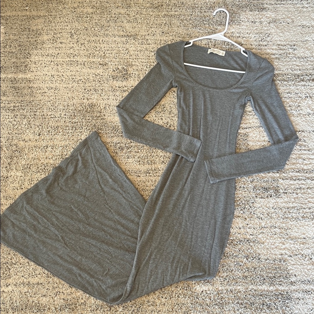 Abercrombie & Fitch heather grey super soft ribbed long sleeve tight maxi dress